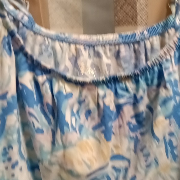 FINAL PRICE Lilly Pulitzer blue multi-colored floral s/s flared hem dress L 8/10 - Picture 2 of 4